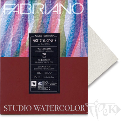 72612432 Альбом для акварелі Watercolour 24х32 см 200 г/м.кв. 20 аркушів склейка з 4 сторін Fabriano Італія