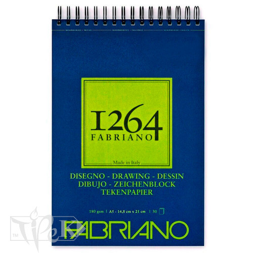 Альбом для малювання на спіралі по короткій стороні «1264» А5 (14,8х21 см) 180 г/м.кв. 30 аркушів Fabriano